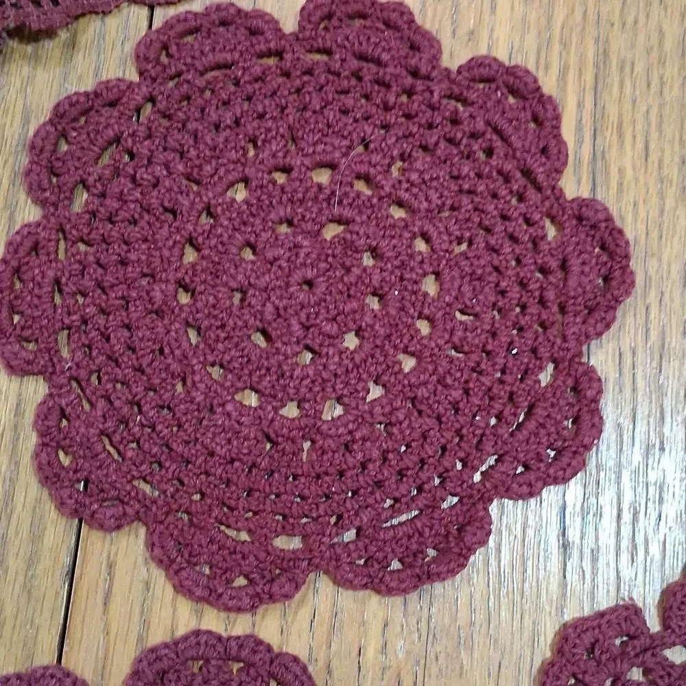 Heritage Lace Center Mat(2) & Crocheted Jewel‎ Tone Doilys(5)